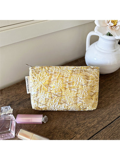 Cosbai - Elegant Leaf Embroidered Makeup Bag