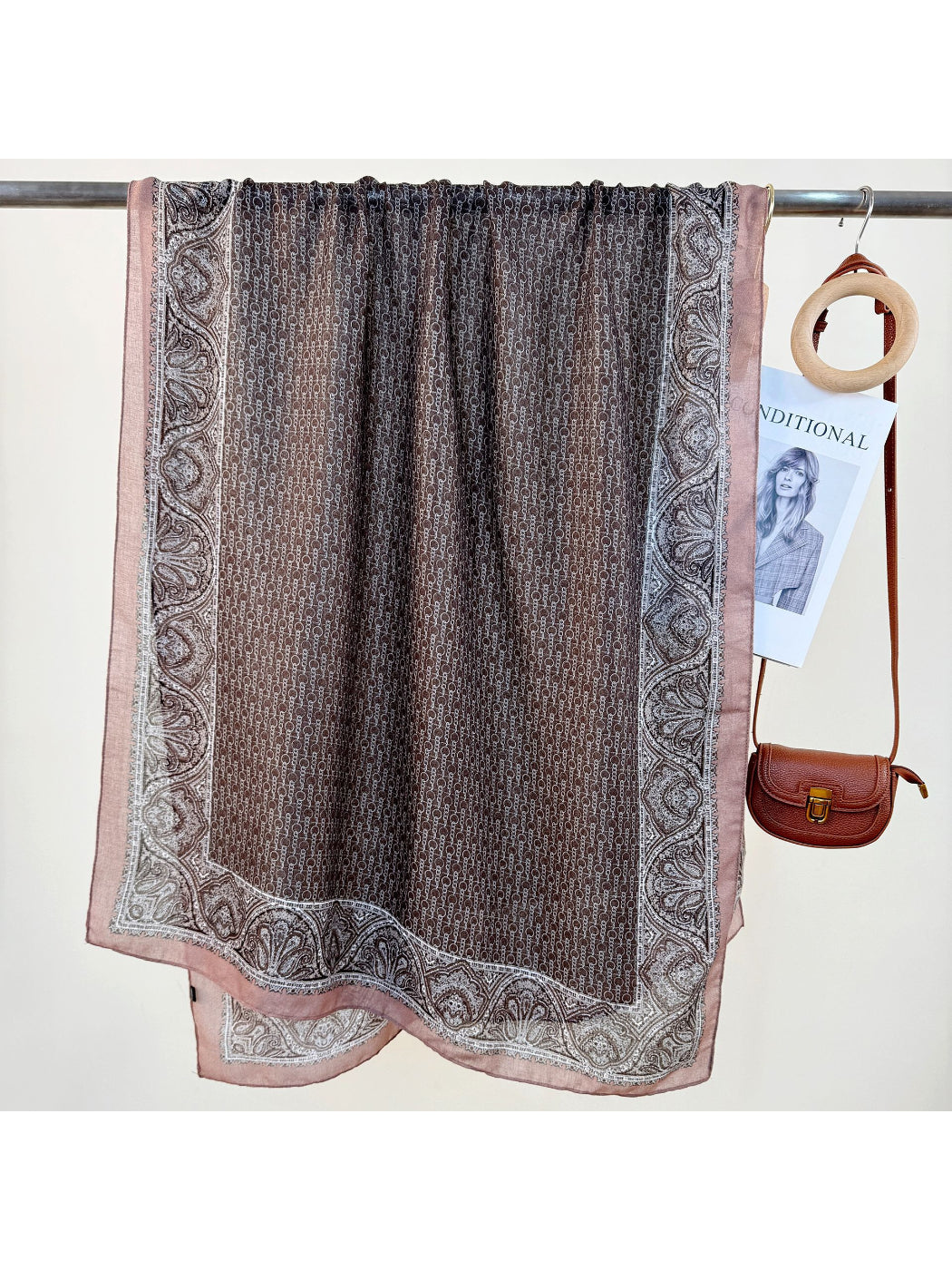 Scarvii - Paisley Border Print Lightweight Scarf