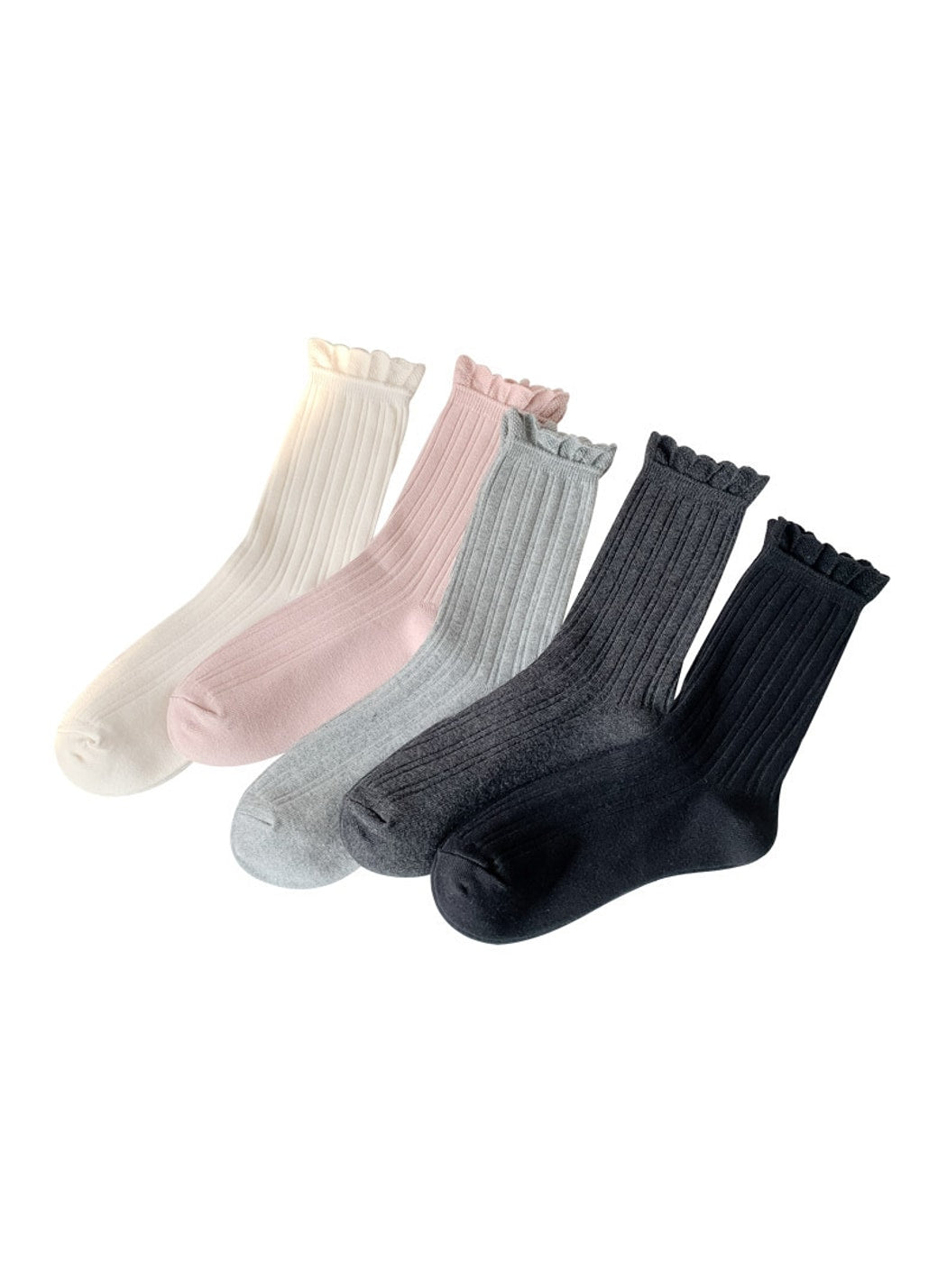 Rufia - Solid Color Ribbed Ruffle Crew Socks