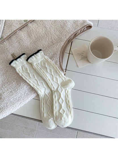 Rufia - Cable Knit Contrast Trim Casual Crew Socks product image 5