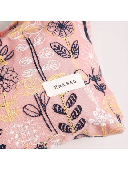 Cosbai - Floral Embroidered Zippered Makeup Bag