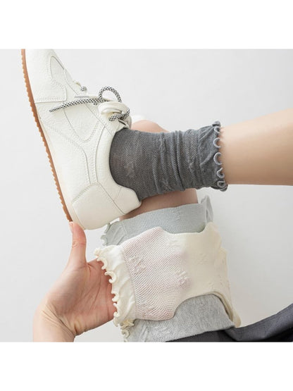 Rufia - Muted Solid Color Ruffle Crew Socks