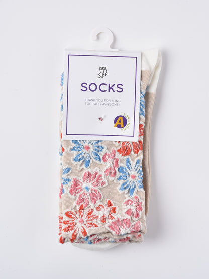 Rufia - Royal Floral Pattern Wide-Cuff Socks