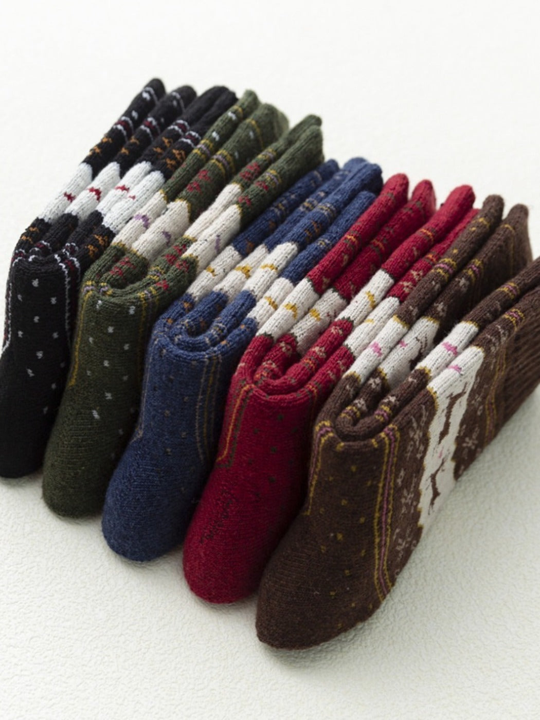 Rufia - Mid-Calf Winter Socks with Christmas Patterns - 5 Pairs/Pack