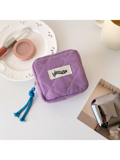 Cosbai - Checkered Zipper Makeup Organizer Bag