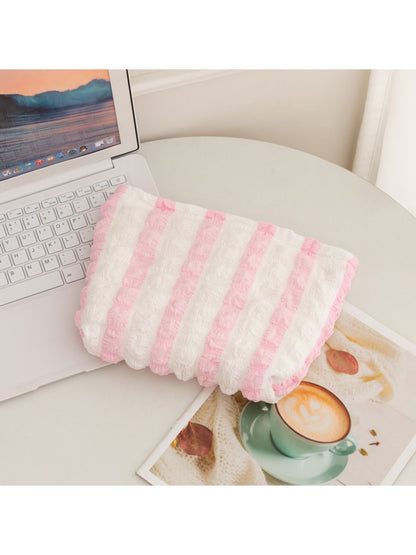 Cosbai - Puff-textured Solid Color and Stripes Zip Pouch