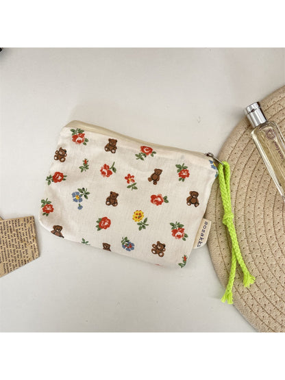 Cosbai - Floral Zipper Cosmetic Pouch