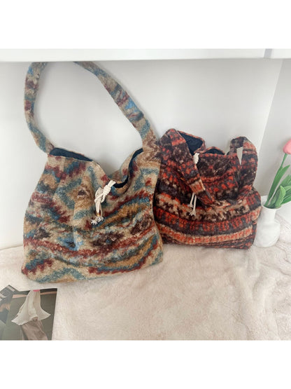 Cosbai - Soft Plaid Drawstring Shoulder Bag