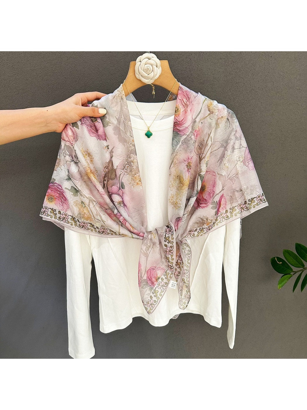 Scarvii - Sweet Floral Border Detail Square Scarf