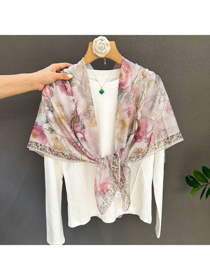 Scarvii - Sweet Floral Border Detail Square Scarf