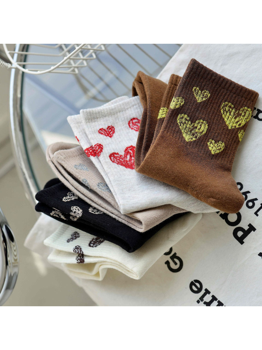 Rufia - Sketch Heart Motif Crew Socks