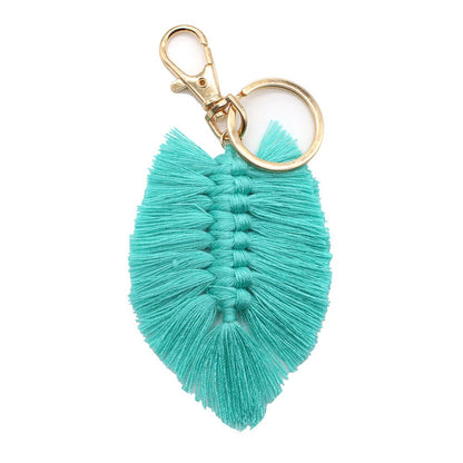 Koco Handwoven Leaf Tassel Keychain color options including BEIGE, PINK, GREEN
