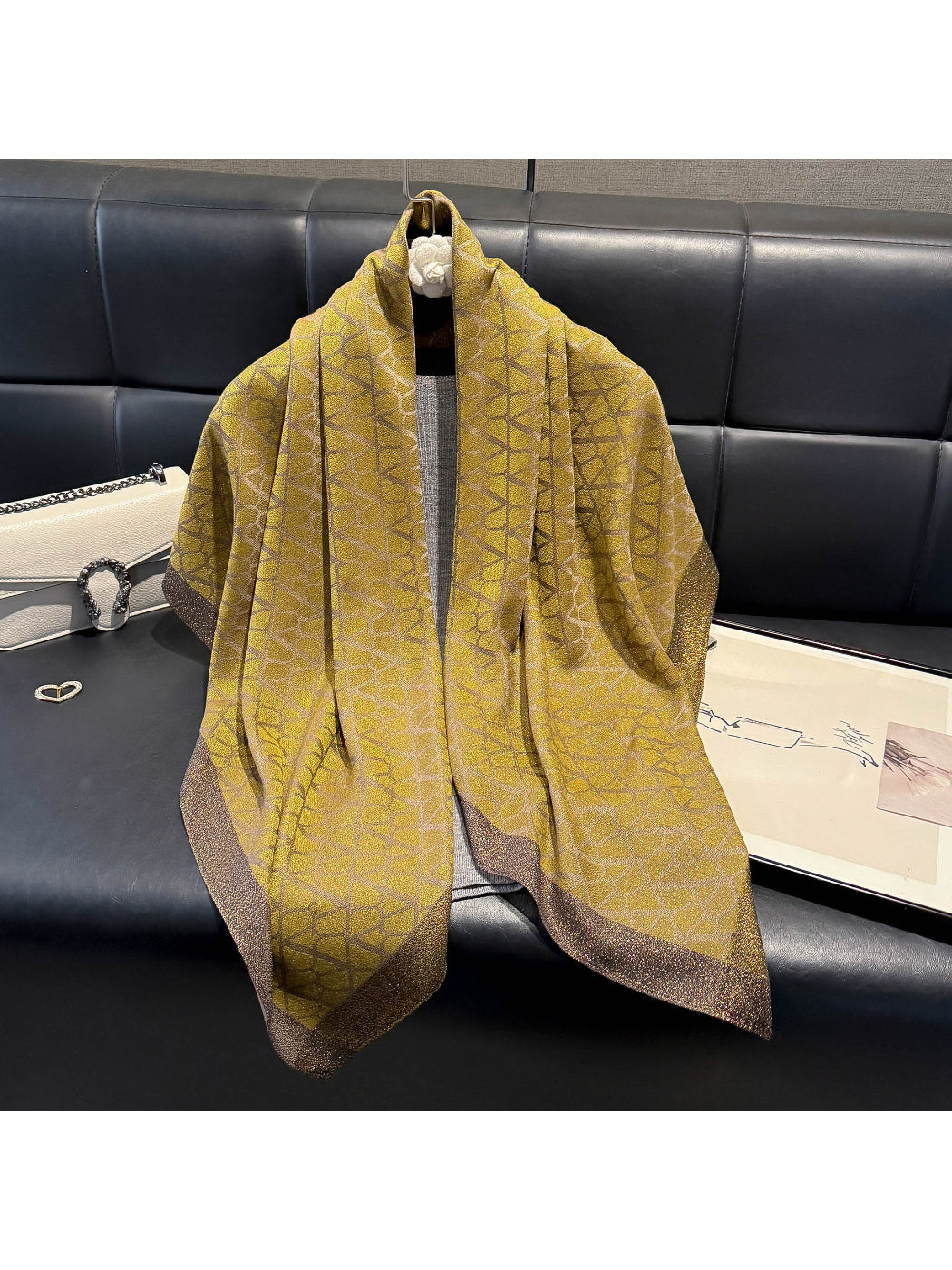 Scarvii - Metallic Geo Pattern Wrap Scarf