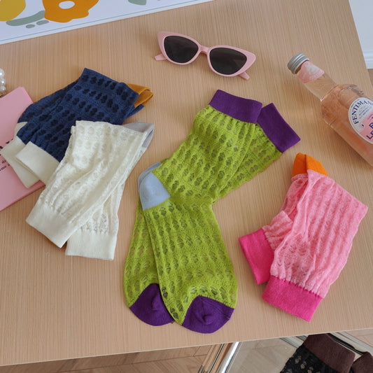 Rufia - Neon Color-Blocked Mesh Socks