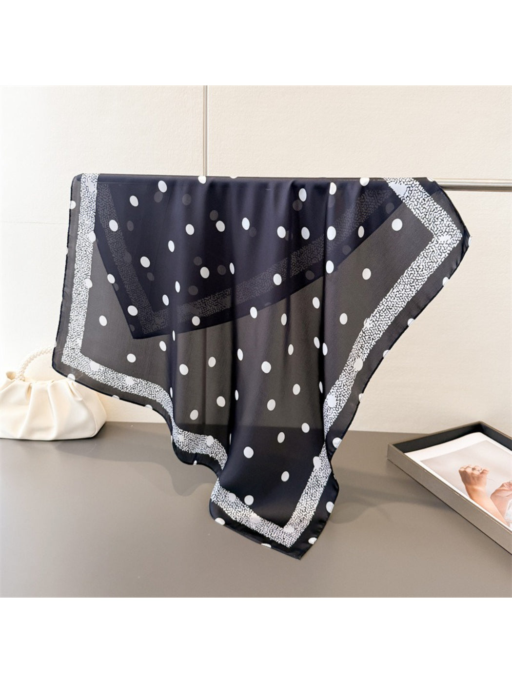 Scarvii Polka Dot Border Print Square Scarf
