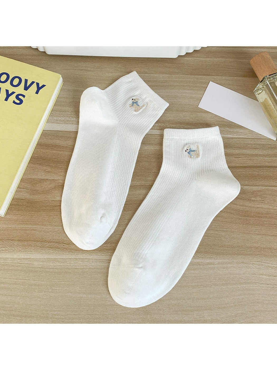 Rufia - Playful Dog Embroidery Women's No-Show Socks