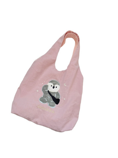 Cosbai - Embroidered Bear and Bunny Hobo Bag