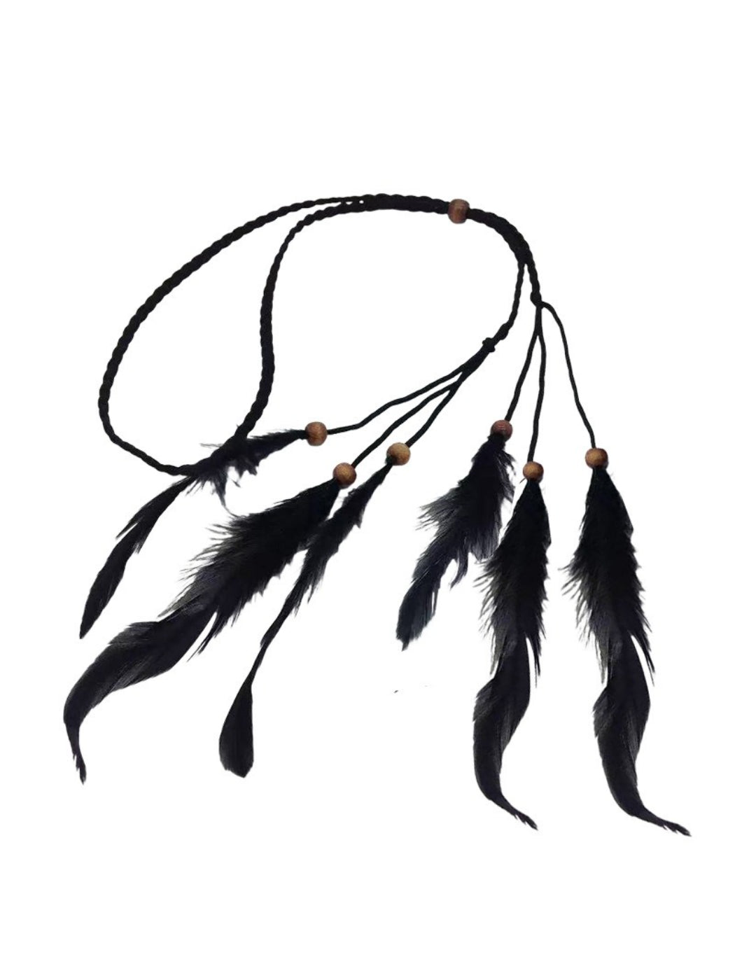 Close-up of Hairish boho printed headband featuring feather detail