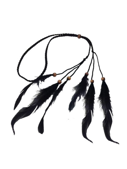 Close-up of Hairish boho printed headband featuring feather detail
