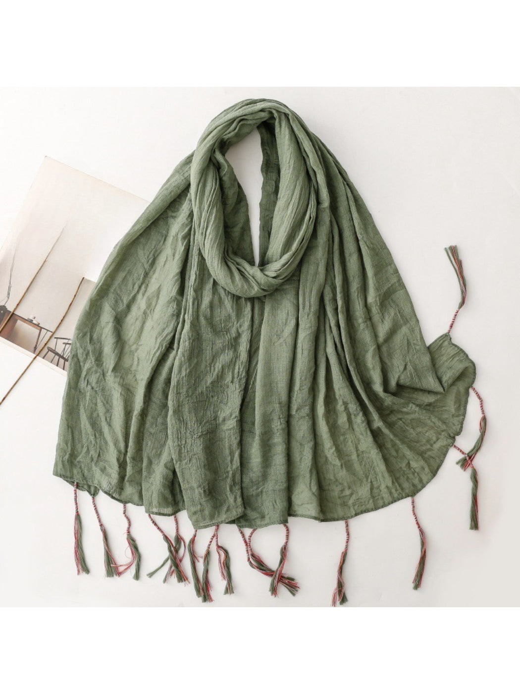 Scarvii - Light Crinkled Texture Tassel Edge Scarf