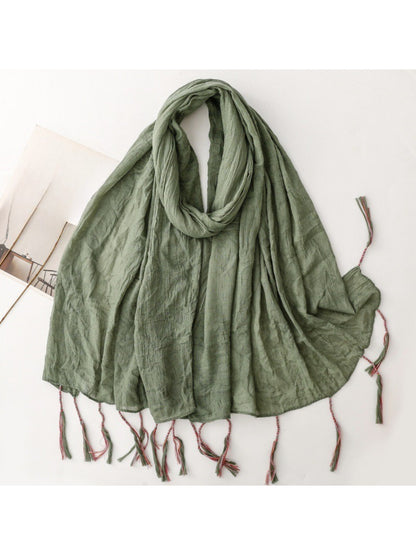 Scarvii - Light Crinkled Texture Tassel Edge Scarf