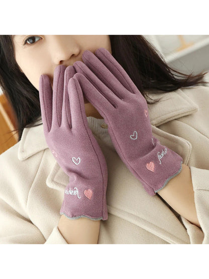 Gloving - Embroidered Heart Soft Knit Gloves