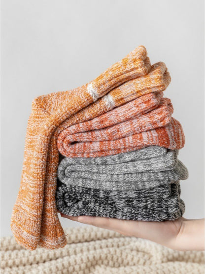 Rufia - Women’s Stripe Mid-Calf Winter Socks - 5 Pairs/Pack