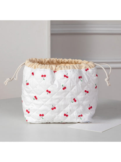 Cosbai - Quilted Round Drawstring Cosmetic Bag