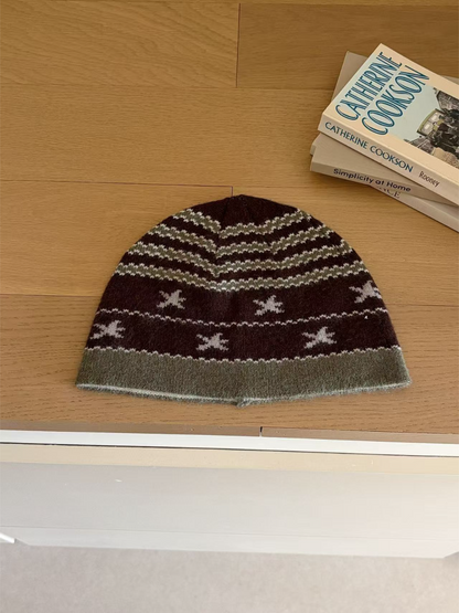 Haila - Retro Fair Isle Pattern Knit Beanie