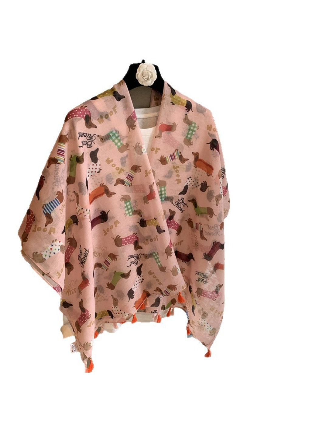 Scarvii - Playful Dachshund Print Tassel Scarf