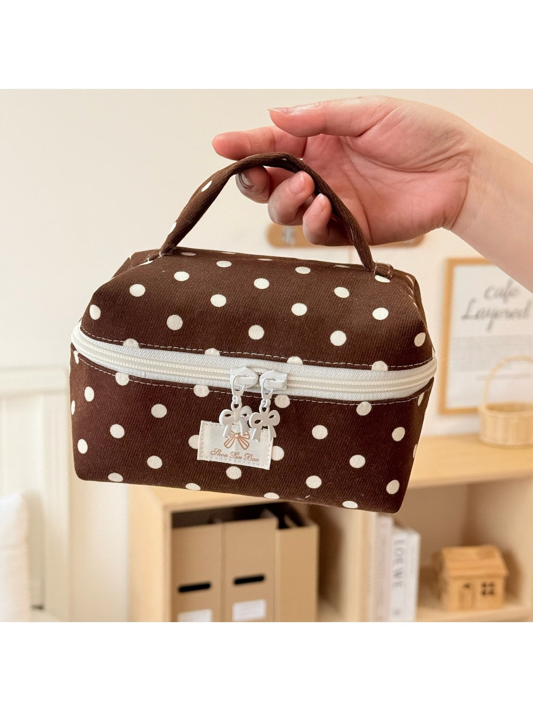 Cosbai - Sweet Polka Dot Handheld Cosmetic Bag
