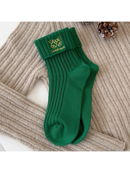 Rufia - Cute Holiday Motif Ribbed Crew Socks