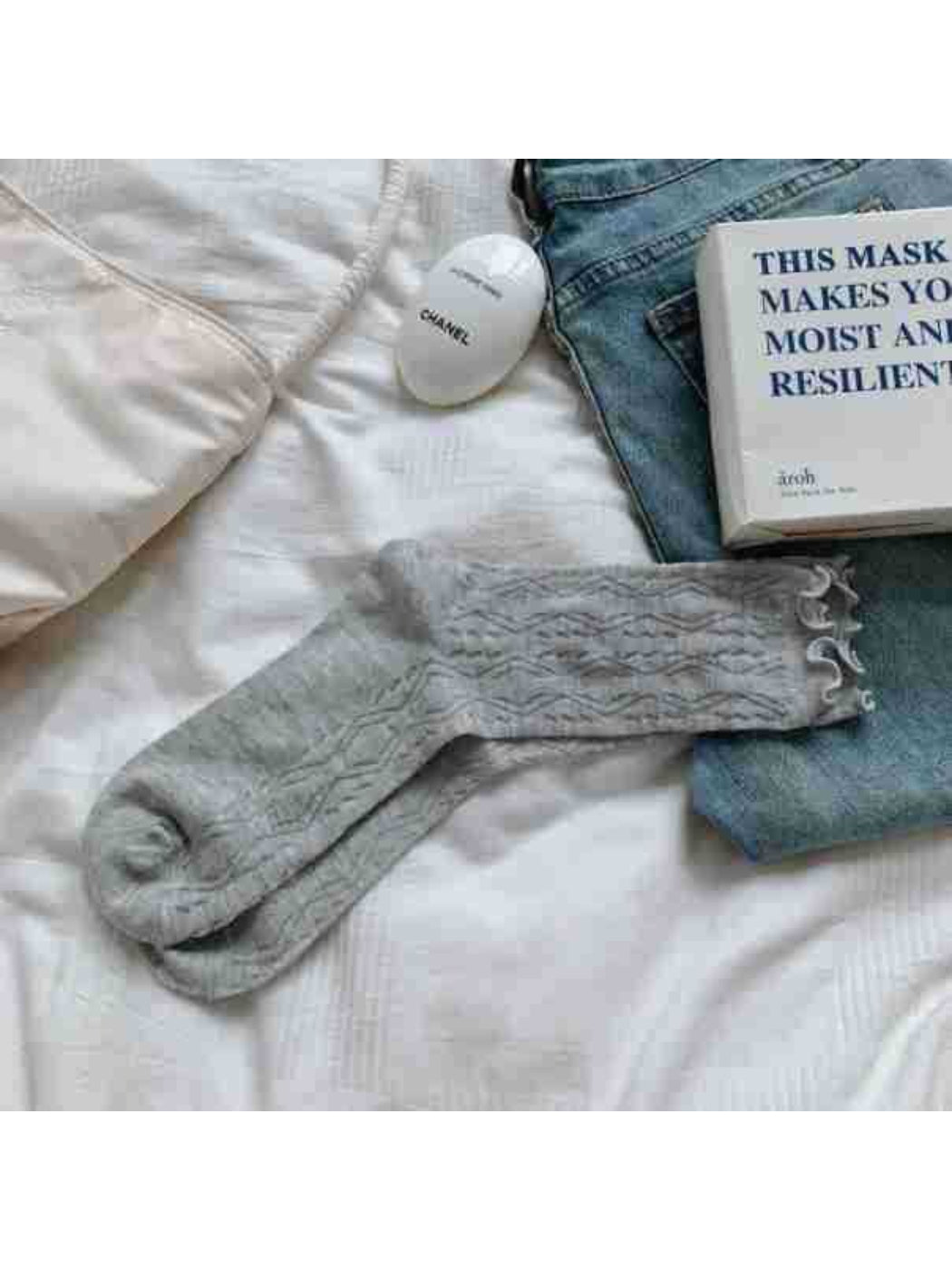 Rufia Cozy Wave Pattern Socks displayed with packaging and branding