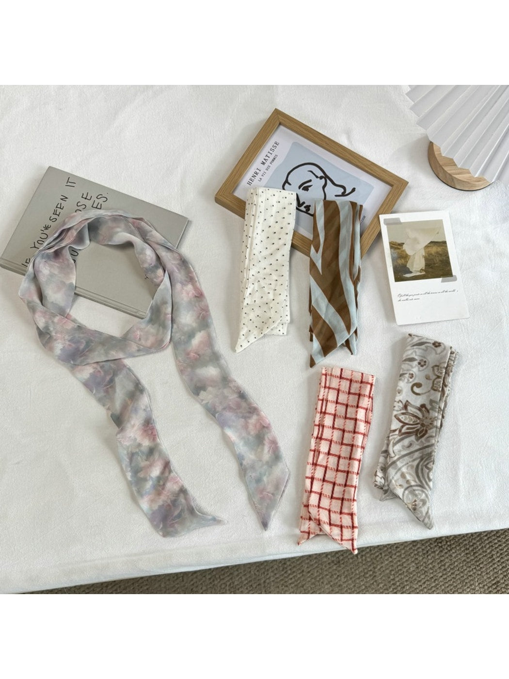 Scarvii - Muted Print Elegant Narrow Scarf