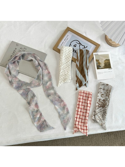 Scarvii - Muted Print Elegant Narrow Scarf