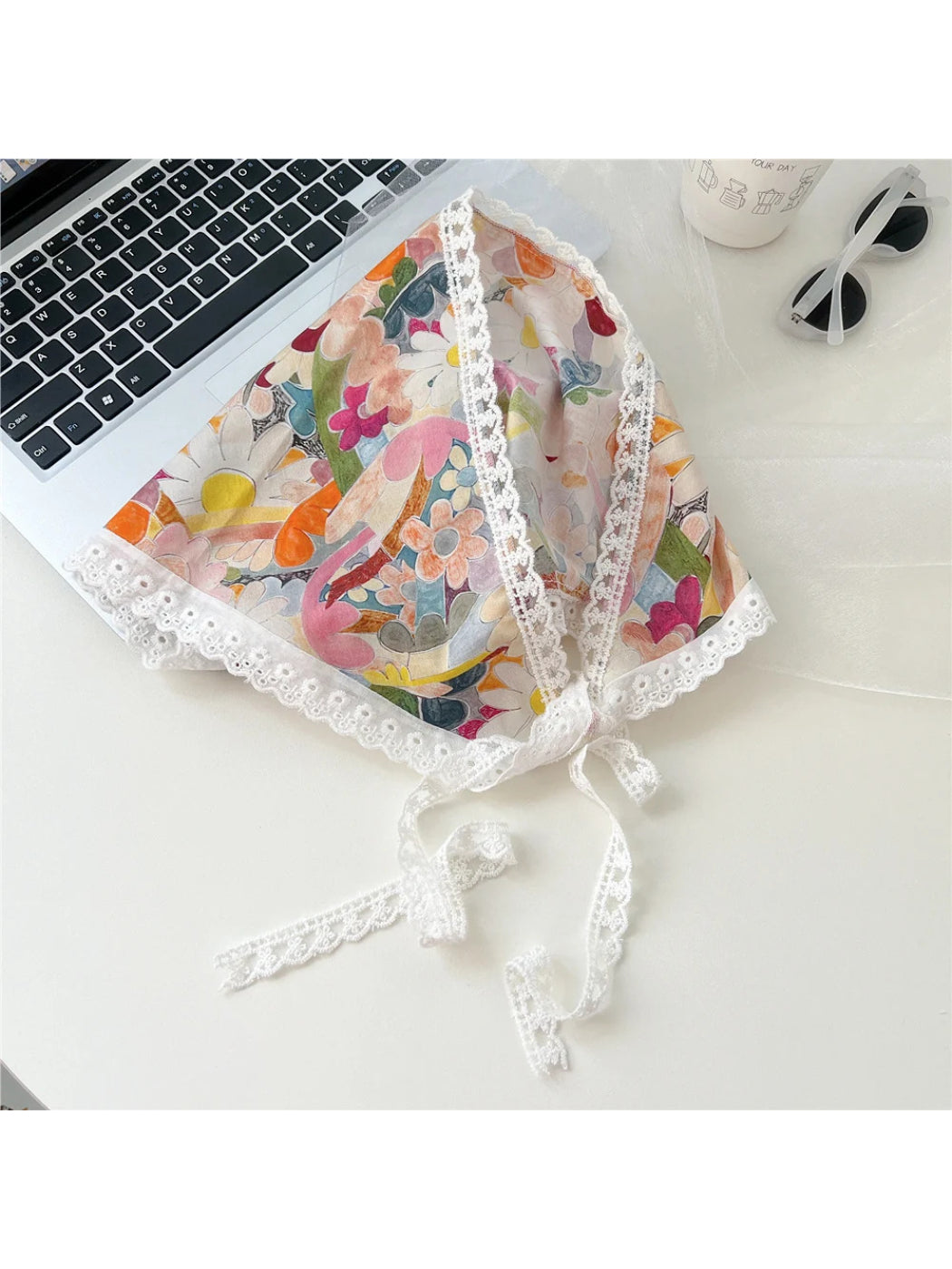 Scarvii - Lace-Trim Patchwork Triangle Scarf