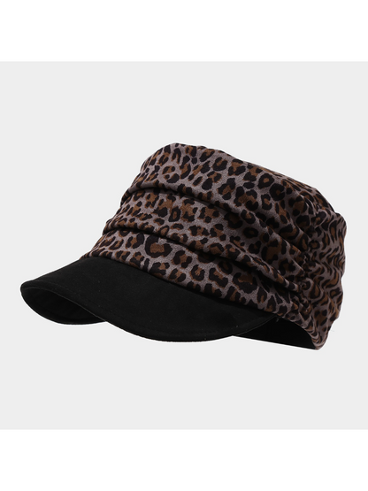 Haila - Leopard Print Ruched Newsboy Cap