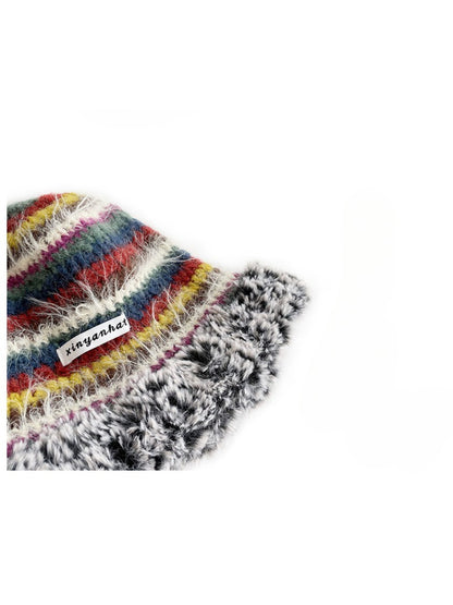 Haila - Fuzzy Striped Crochet Beanie