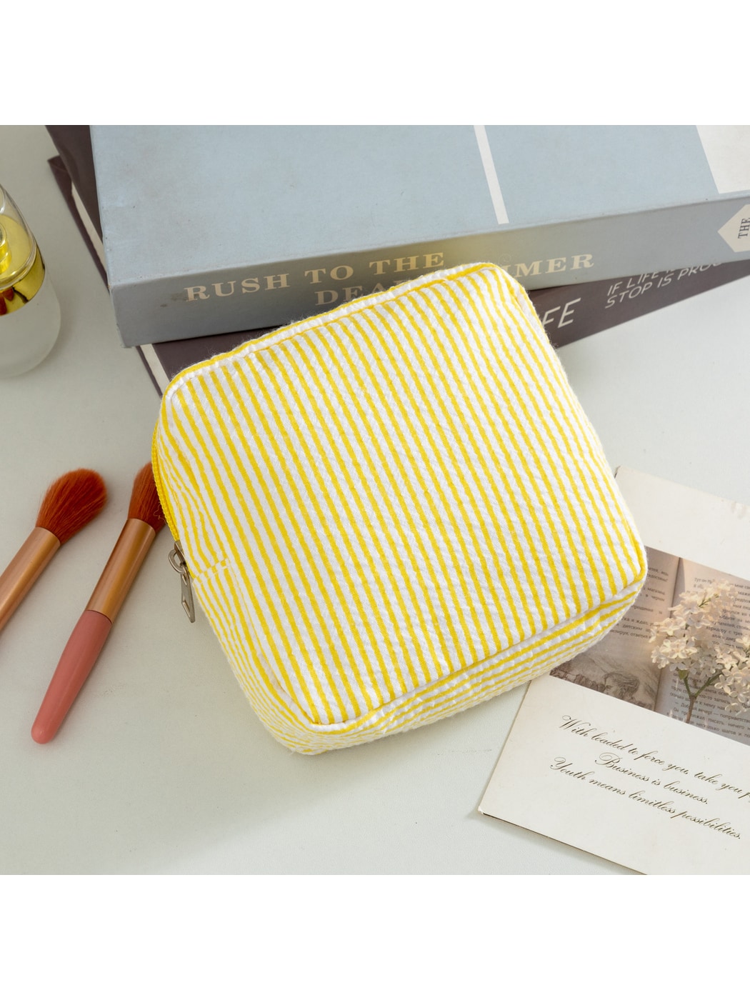 Cosbai - Pinstripes Zipper Cosmetic Organizer Bag