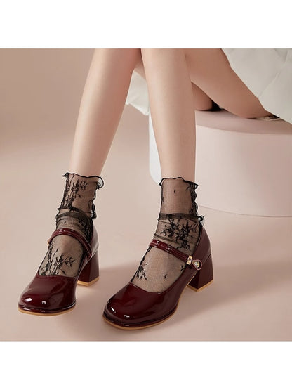 Rufia - Sheer Lace Floral Pattern Crew Socks