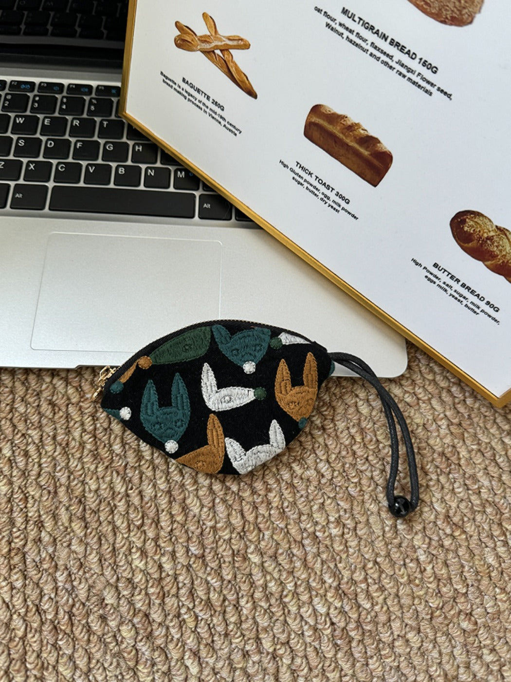 Cosbai - Pull-String Embroidery Keychain Pouch