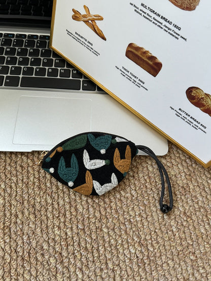 Cosbai - Pull-String Embroidery Keychain Pouch