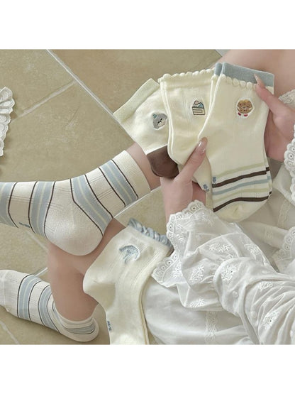 Rufia - Playful Embroidered Ruffle Crew Socks