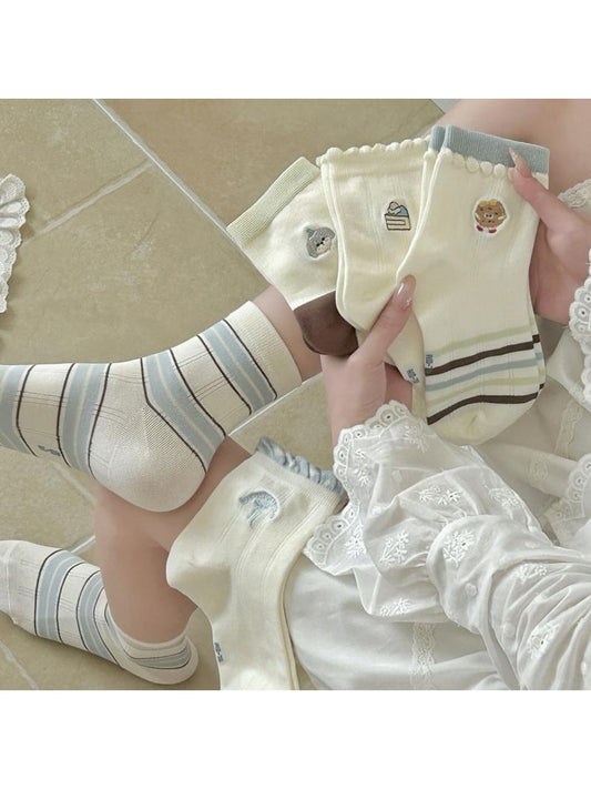 Rufia - Playful Embroidered Ruffle Crew Socks