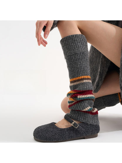 Cozyra - Striped Folded-Cuff Knit Leg Warmers