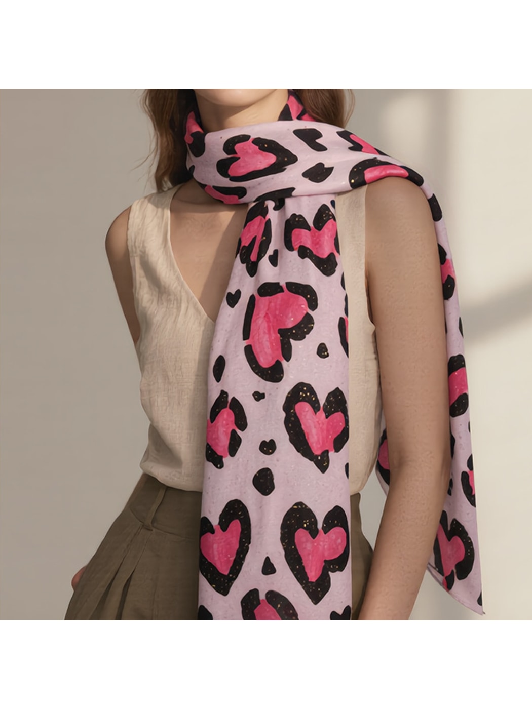 Scarvii - Heart Leopard Pattern Long Fashion Scarf