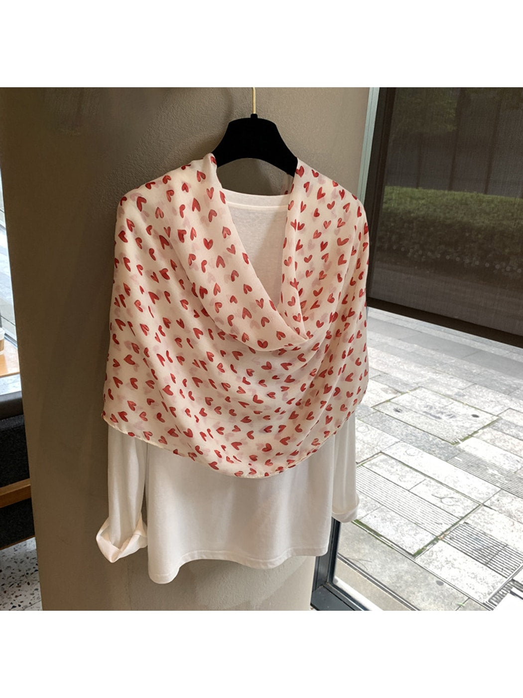 Scarvii - Heart Pattern Tassel Long Rectangular Shawl