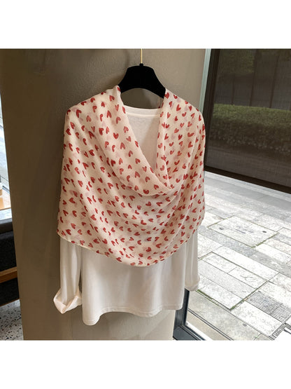 Scarvii - Heart Pattern Tassel Long Rectangular Shawl