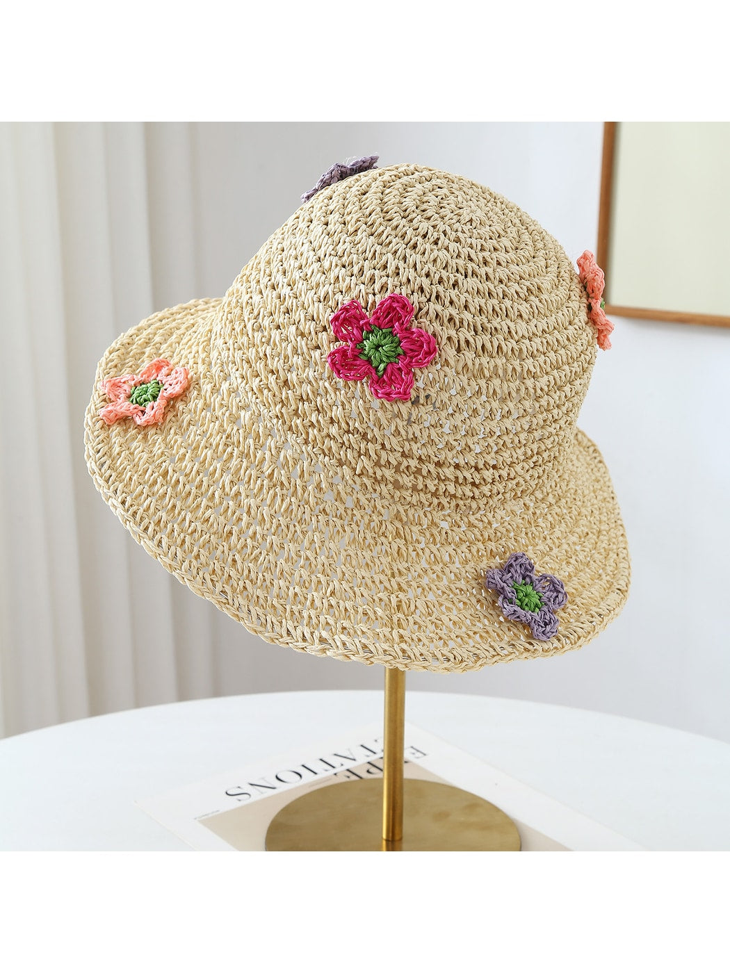 Haila - Wide Brim Floral Accent Summer Bucket Hat