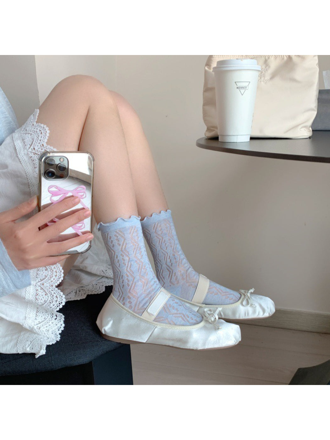 Close-up of the wave pattern texture on Rufia Cozy Wave Pattern Socks